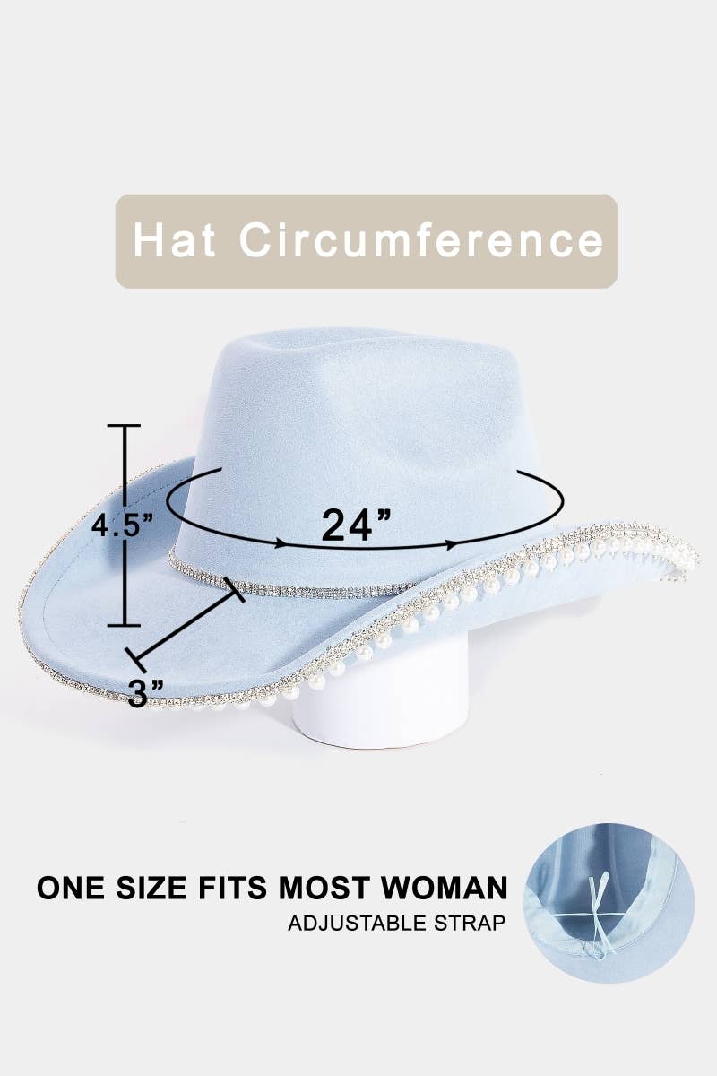 Rhinestone Pearl Trim Cowboy Hat