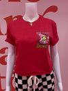 Very Demure Red Pocket Crop Tee