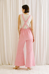 Pink Tweed Flare Leg Overall Jumpsuit