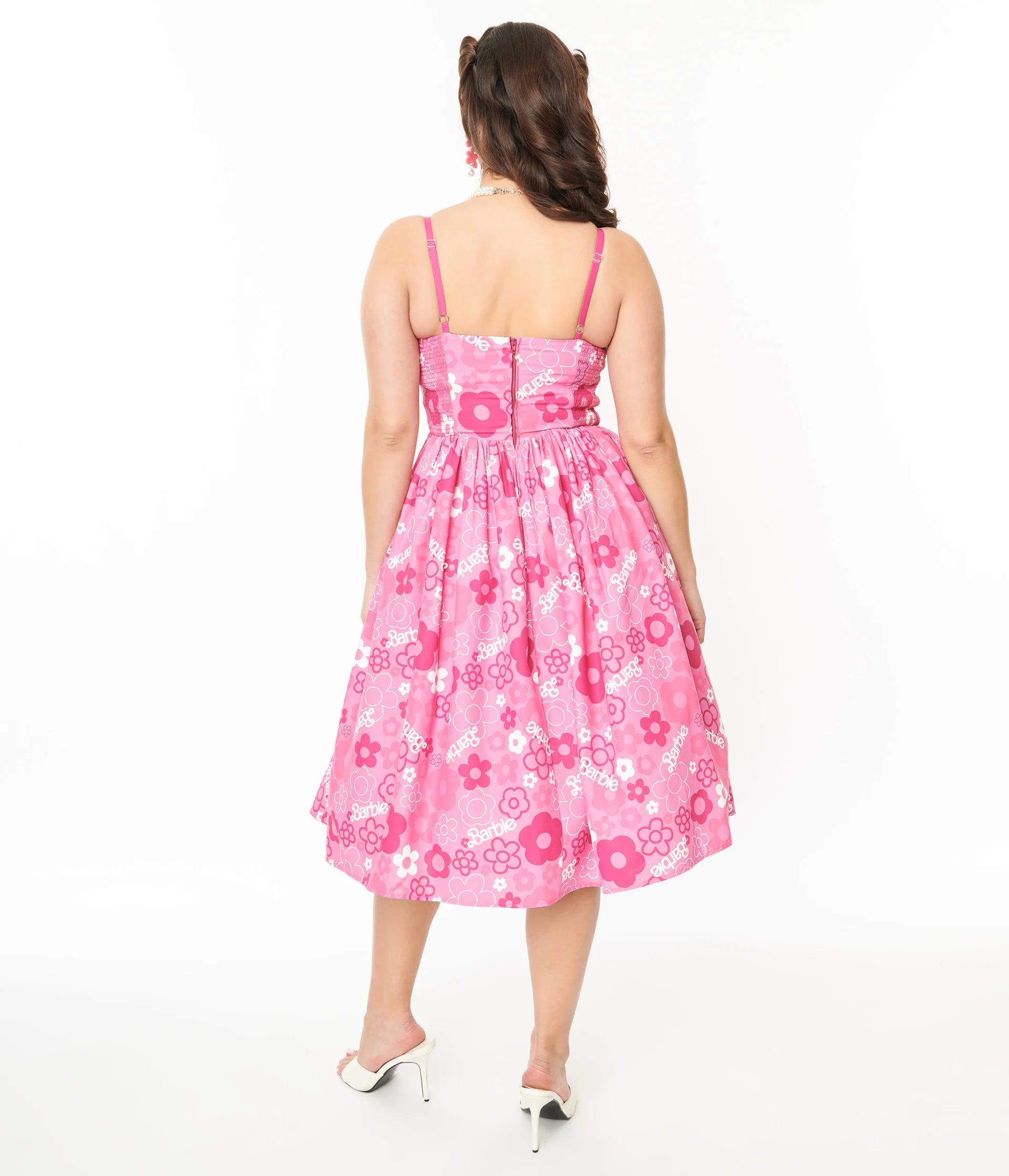 Unique Vintage Pink Barbie Print Swing Dress Rolling Rack Boutique Unique Vintage Pink Barbie Print Swing Dress Rolling Rack Boutique