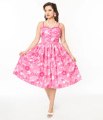 Unique Vintage Pink Barbie Print Swing Dress