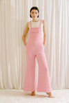 Pink Tweed Flare Leg Overall Jumpsuit