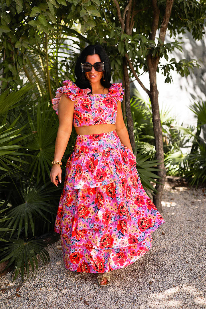 Baha Pink Crop Top and Skirt Set