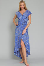 Blue Ruffle High Low Dress