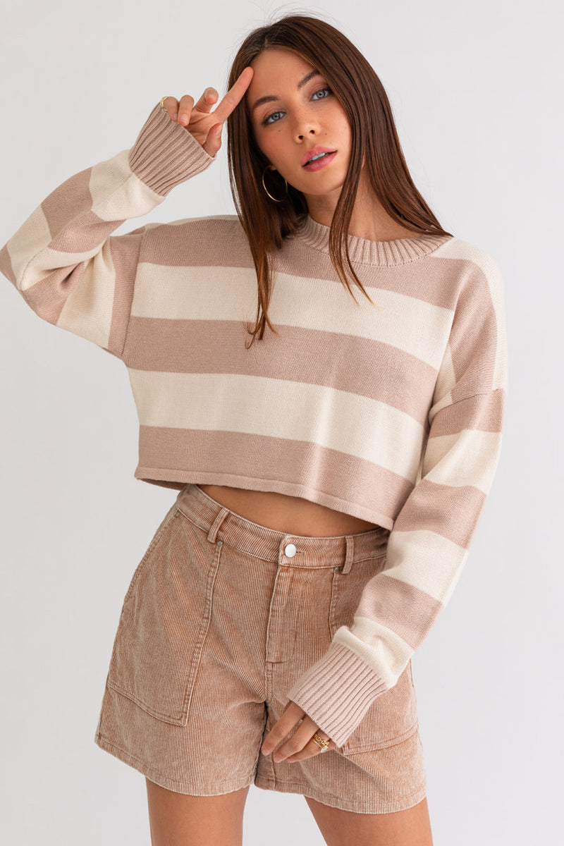 Tan and White Stripe Sweater