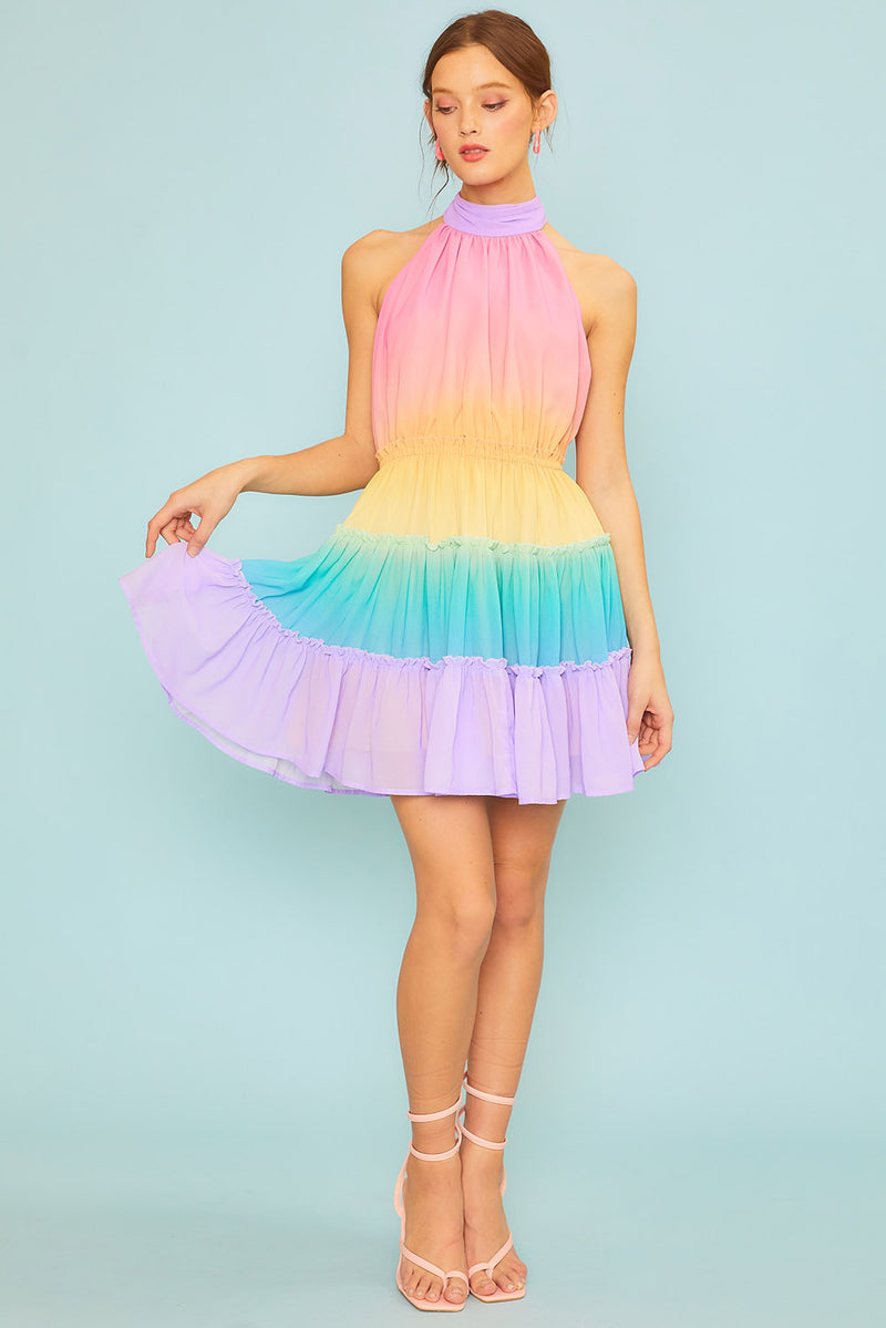 Multi Ombre Mock Neck Mini Dress