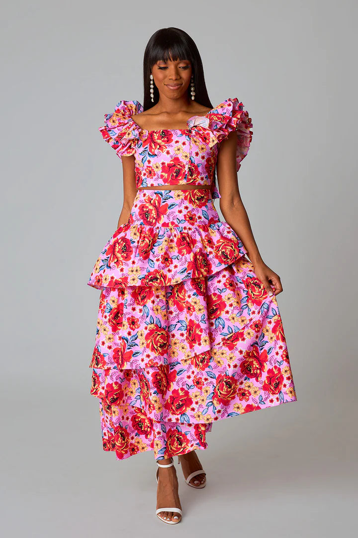 Baha Pink Crop Top and Skirt Set