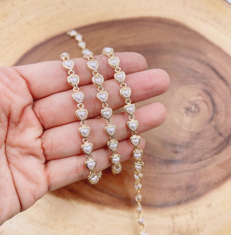 White Pearl Heart Chain - Permanent Jewelry