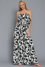 Black and White Tube Belted Jumpsuit