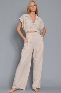 Ivory/Tan Stripe Crop and Pants Set