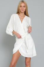 White Dolman Sleeve Wrap Mini Dress