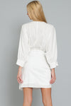 White Dolman Sleeve Wrap Mini Dress