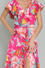 Fuchsia Multi High Low Wrap Dress