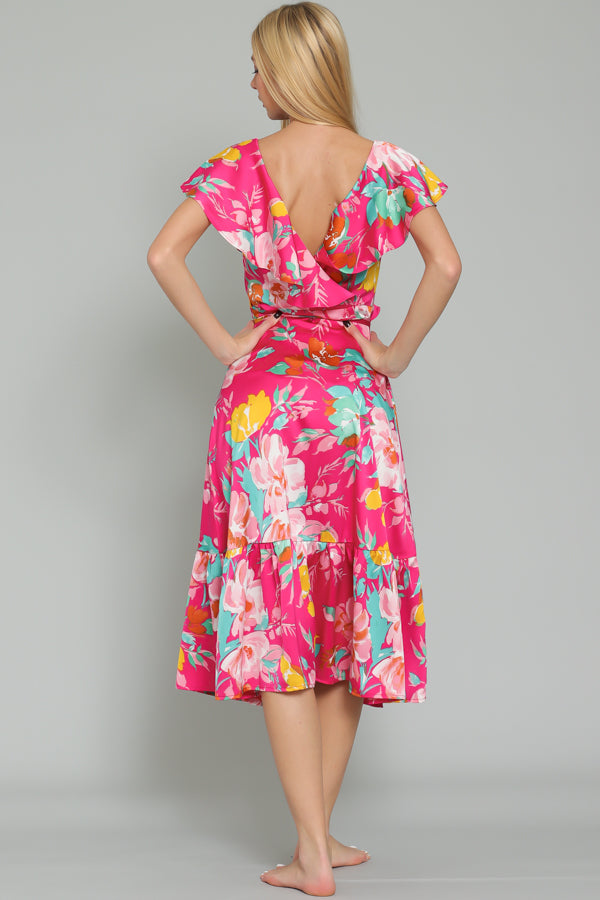 Fuchsia Multi High Low Wrap Dress