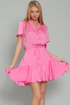 Pink Short sleeve Button Down Mini Dress