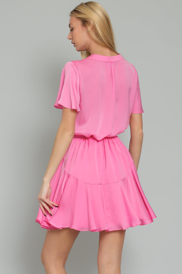 Pink Short sleeve Button Down Mini Dress