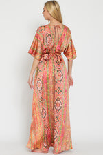 Kimono sleeve tie-back waisted maxi dress