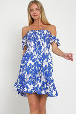 Blue/White Smocked Ruffle Shortie Dress