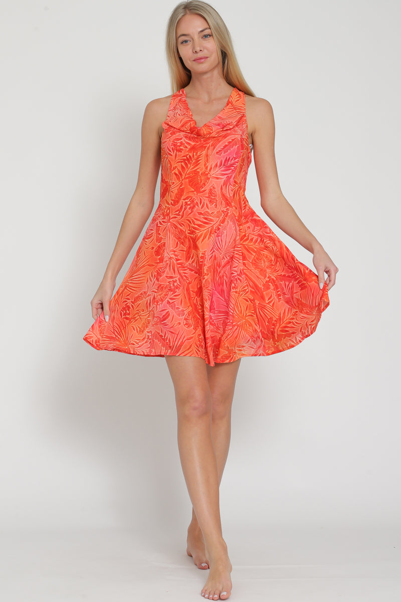 Cowl Neck Tangerine Dress
