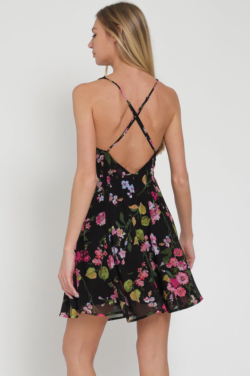 Black/Pink Strappy Mini Dress