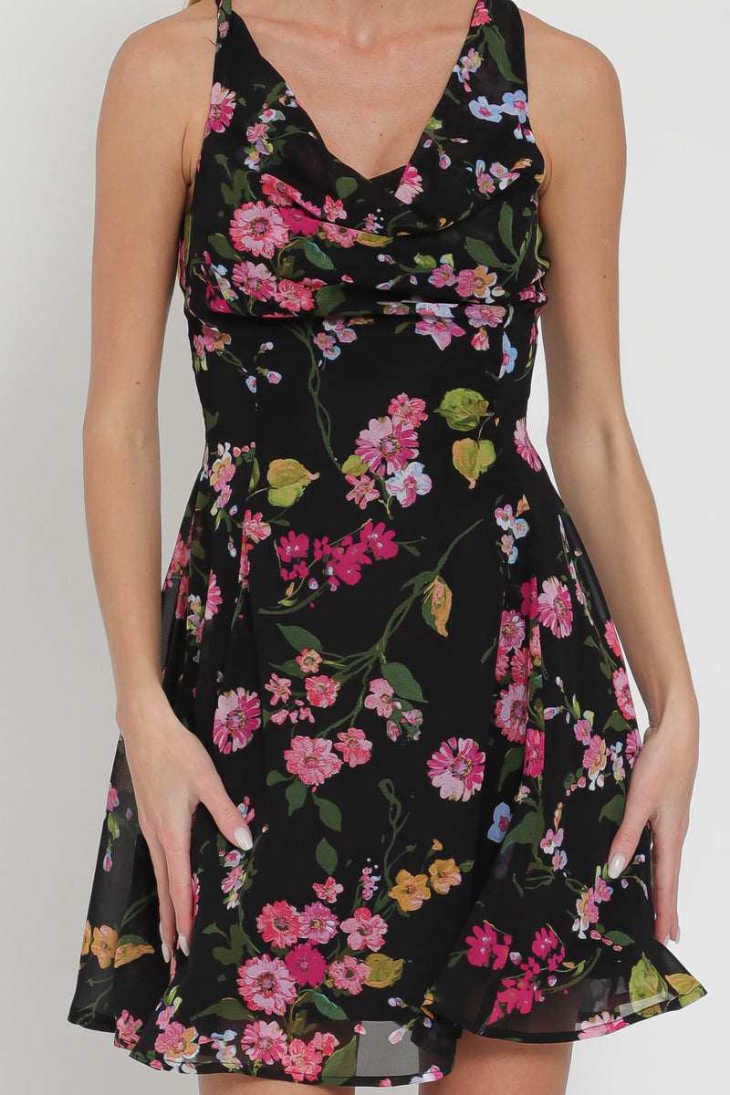 Black/Pink Strappy Mini Dress