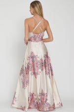 Light Pink and Ivory Halter Strappy Back Maxi Dress