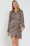 Long Sleeve Button Down Front Wrap Mini Dress