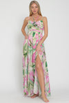 Light Green and Pink Flower Trim Maxi Dress