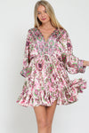 3/4 Dolman Sleeve Print Mini Dress