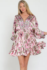 3/4 Dolman Sleeve Print Mini Dress