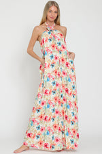 Halter CF Flower Neck Maxi Dress