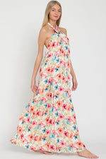 Halter CF Flower Neck Maxi Dress