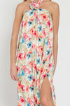 Halter CF Flower Neck Maxi Dress