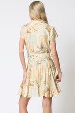 Short Sleeve Light Yellow Belted Shortie Dress