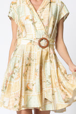 Short Sleeve Light Yellow Belted Shortie Dress