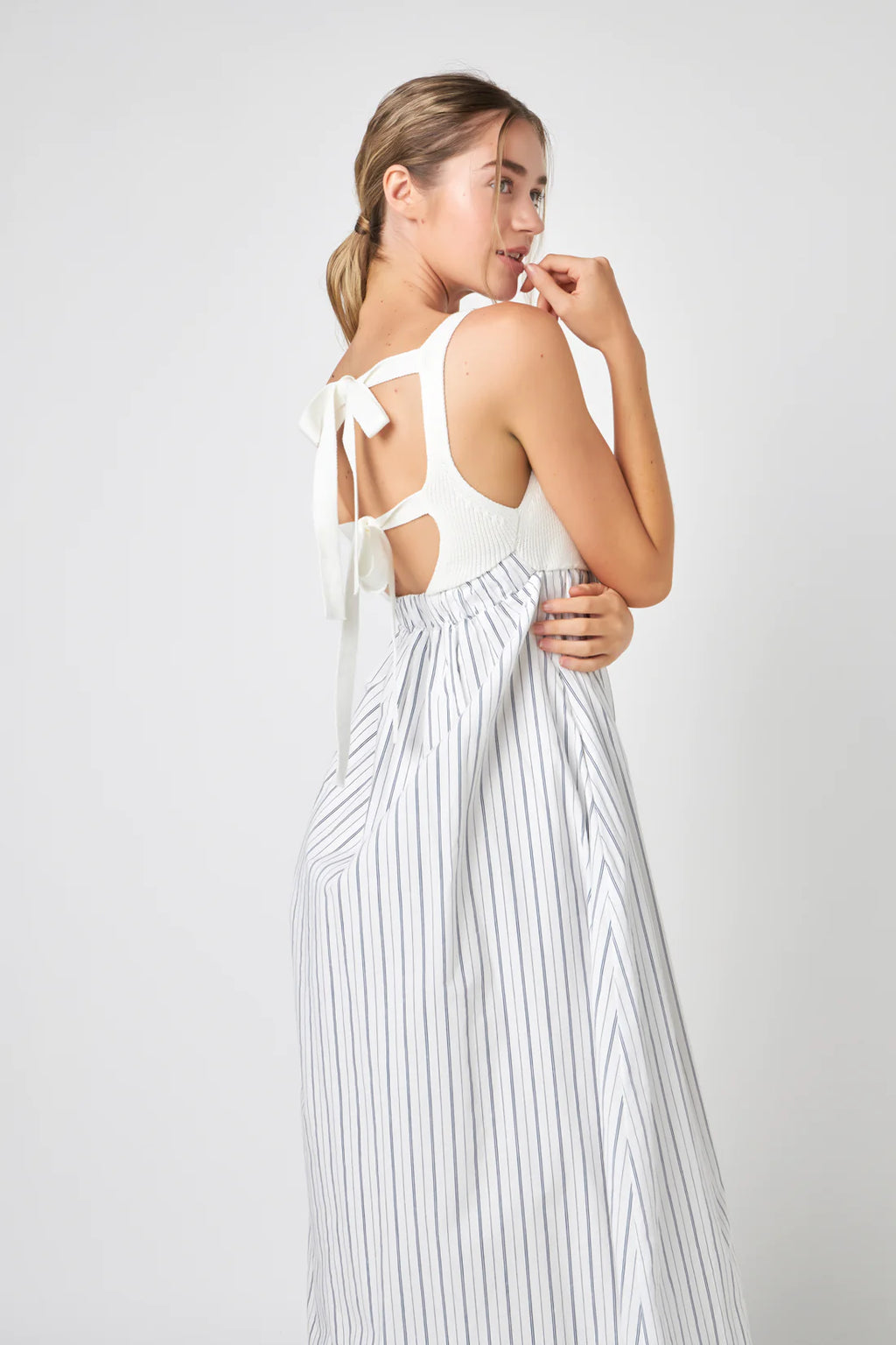 Tie Back Stripe Midi Dress