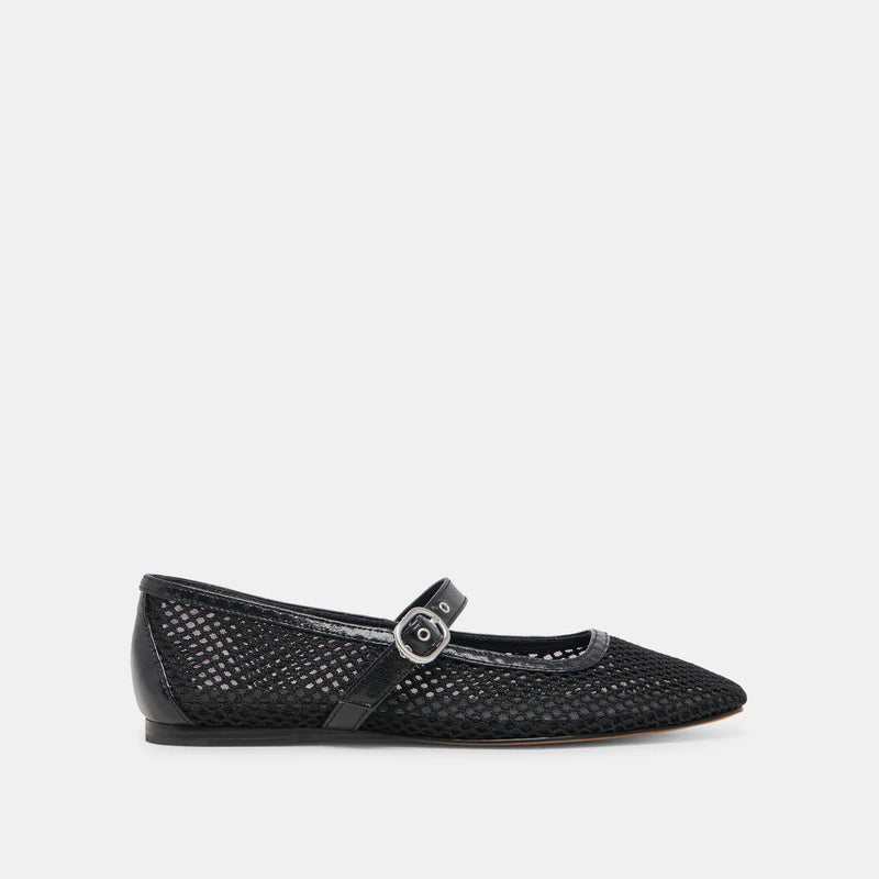 Black Mesh Ballet Flats w/ Buckle