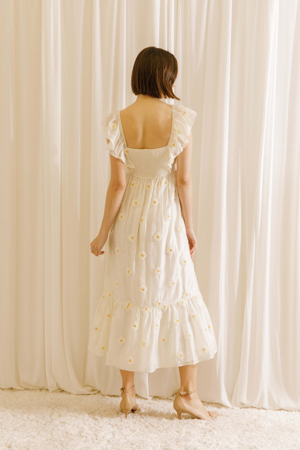 3D Cream Midi Dress