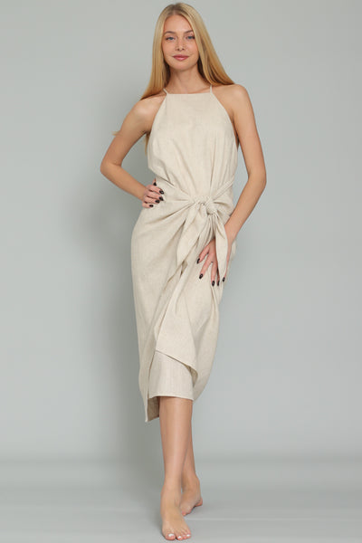 Linen Tie Front Midi Dress