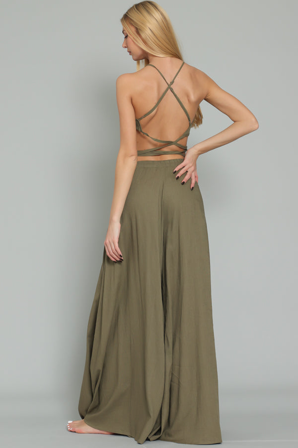 Olive Crop Top and High Waist Wide Leg Set-SIZES MUST MATCH