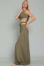 Olive Crop Top and High Waist Wide Leg Set-SIZES MUST MATCH