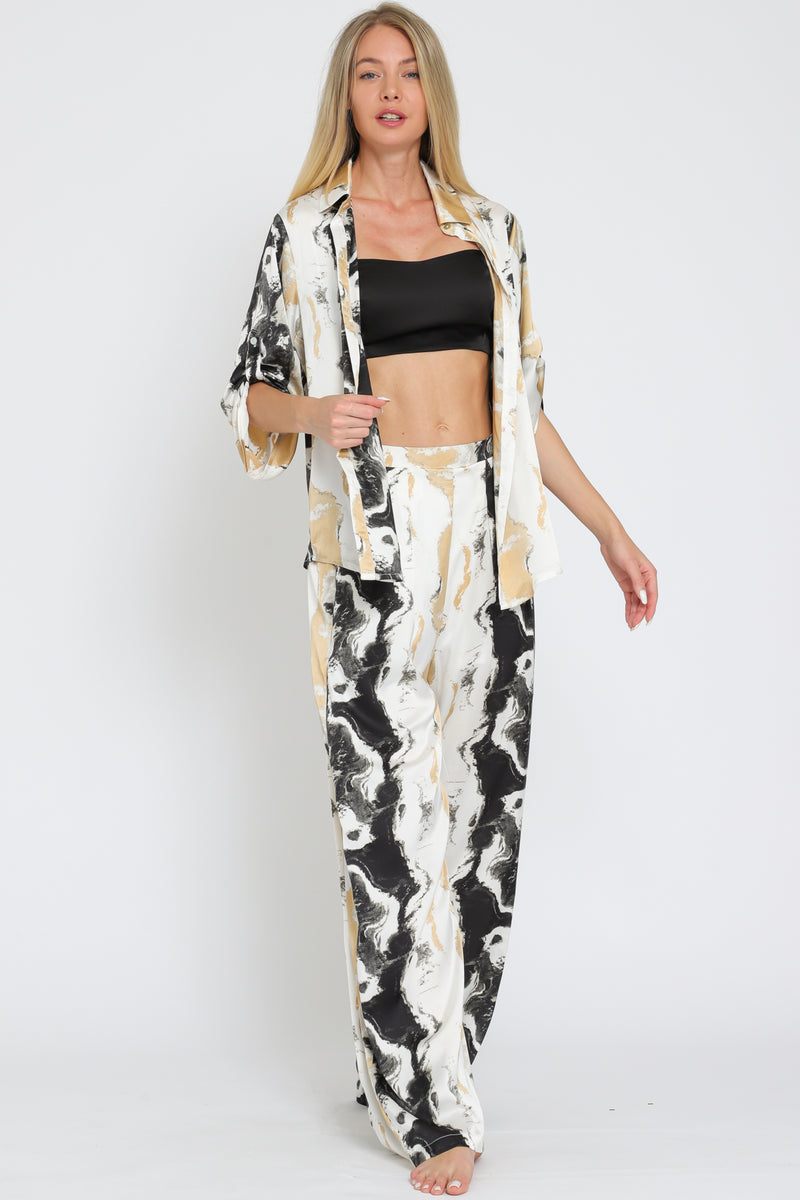 Short Sleeve and High Waisted Pants Set