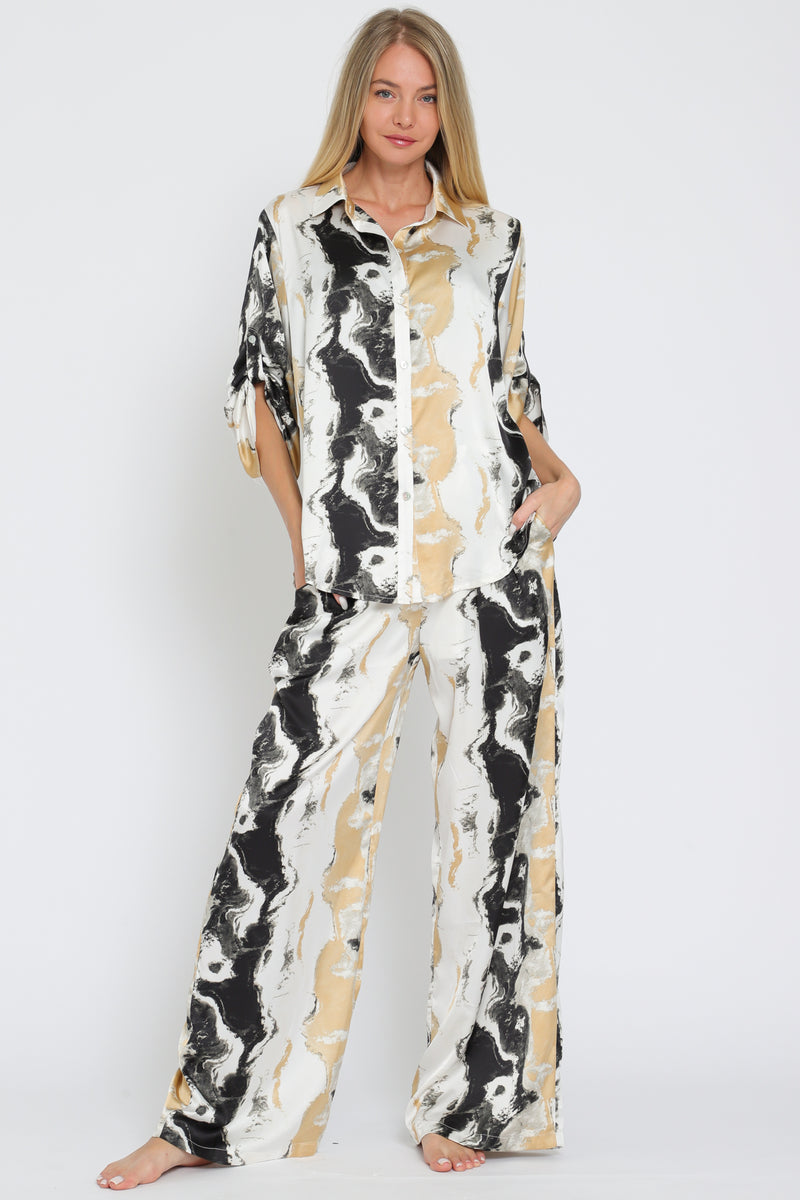 Short Sleeve and High Waisted Pants Set