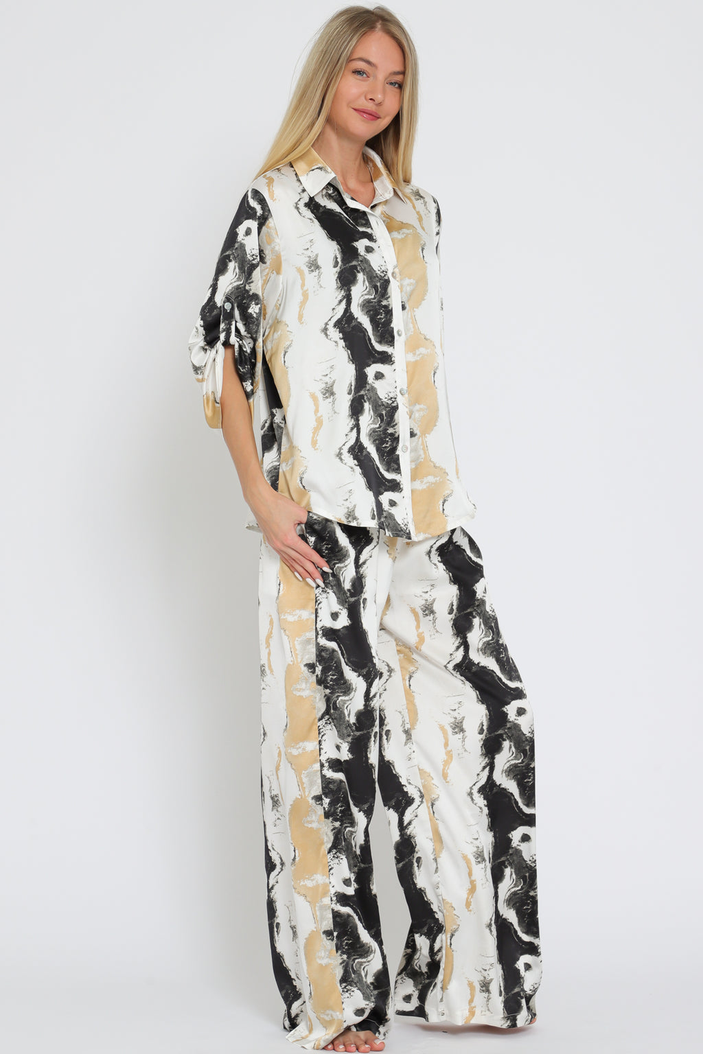 Short Sleeve and High Waisted Pants Set