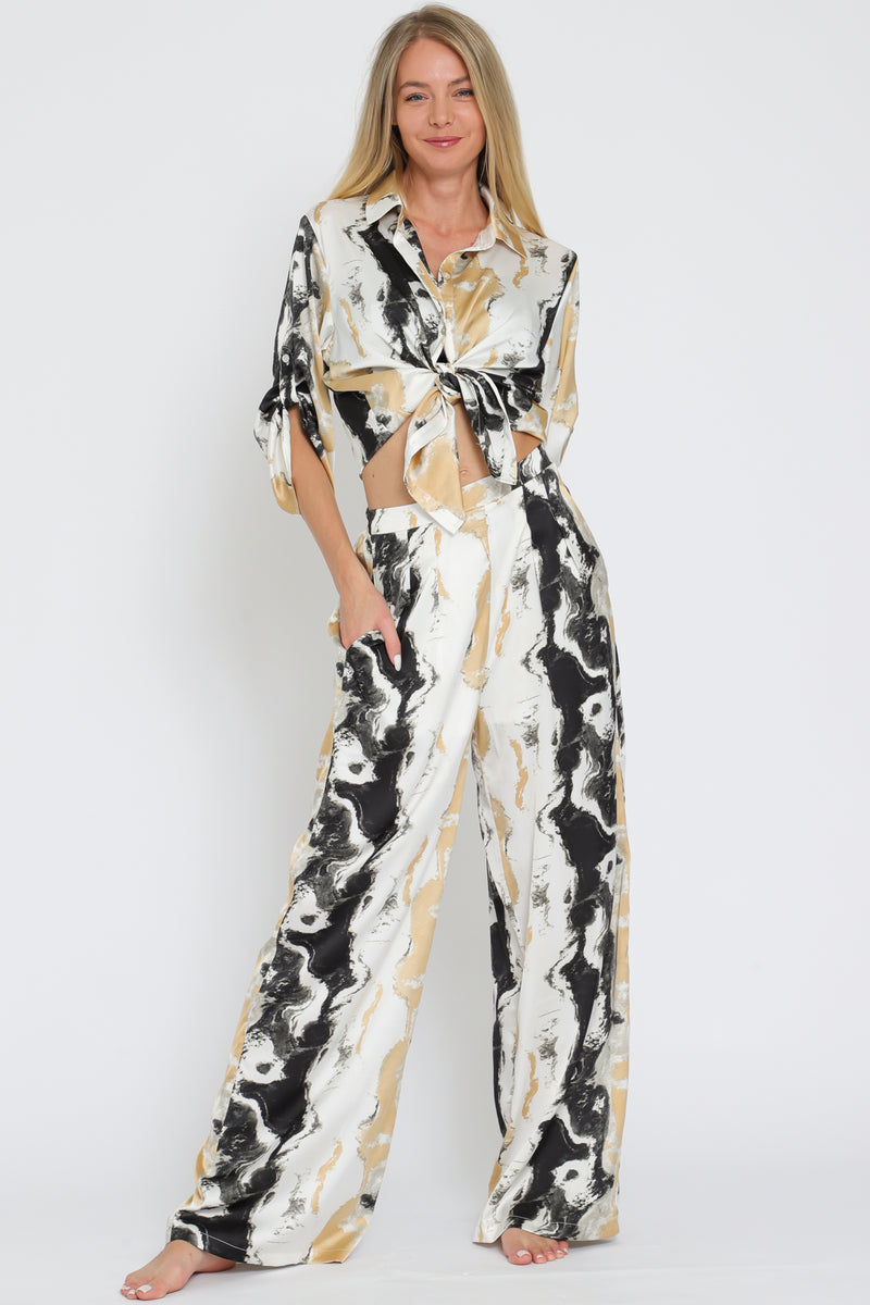 Short Sleeve and High Waisted Pants Set