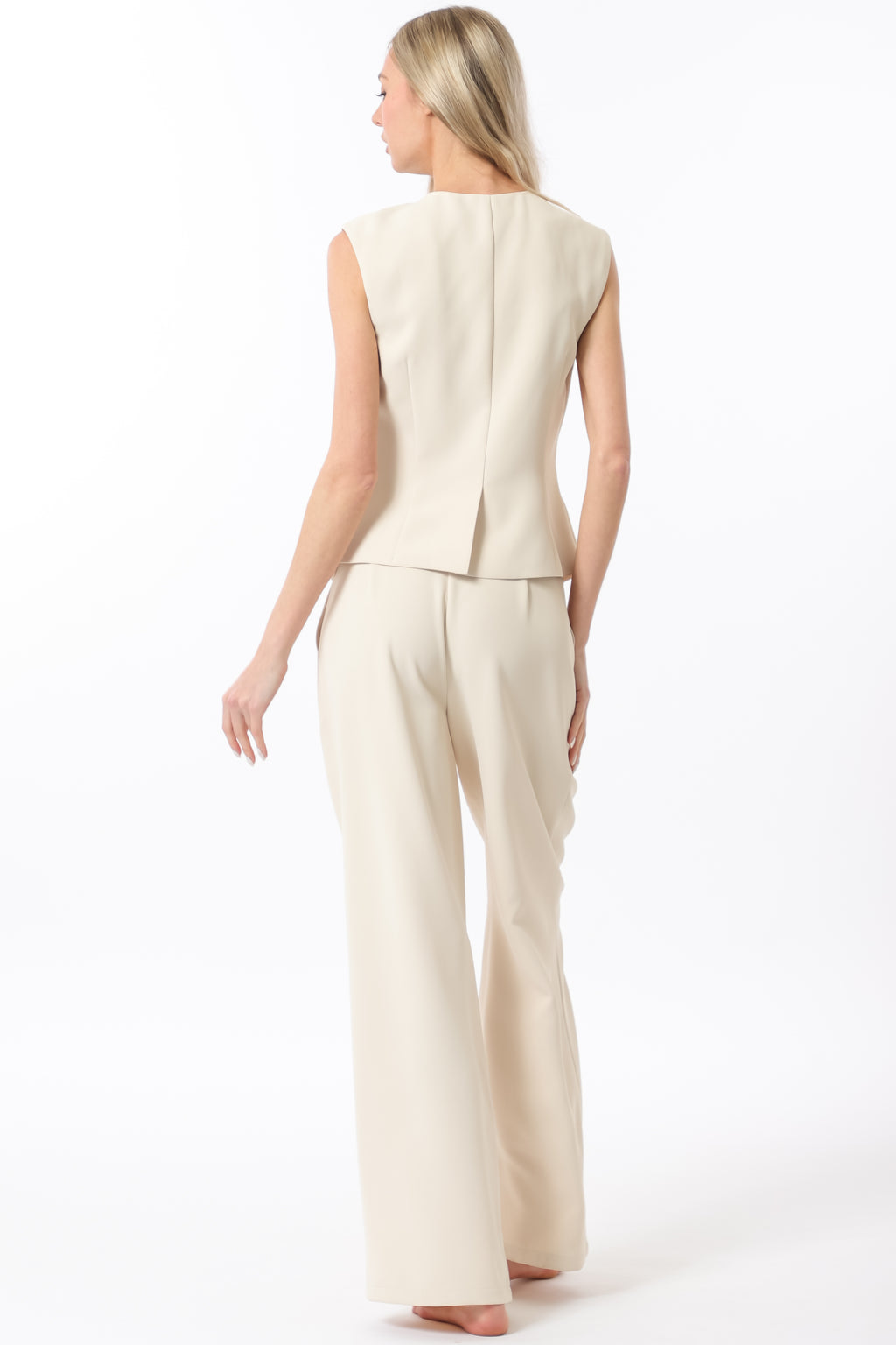 Taupe Sleeveless Top w/ High Waisted Pants Set