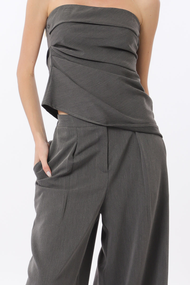 Dark Grey Tube Top and High Waisted Pants Set-SIZES MUST MATCH