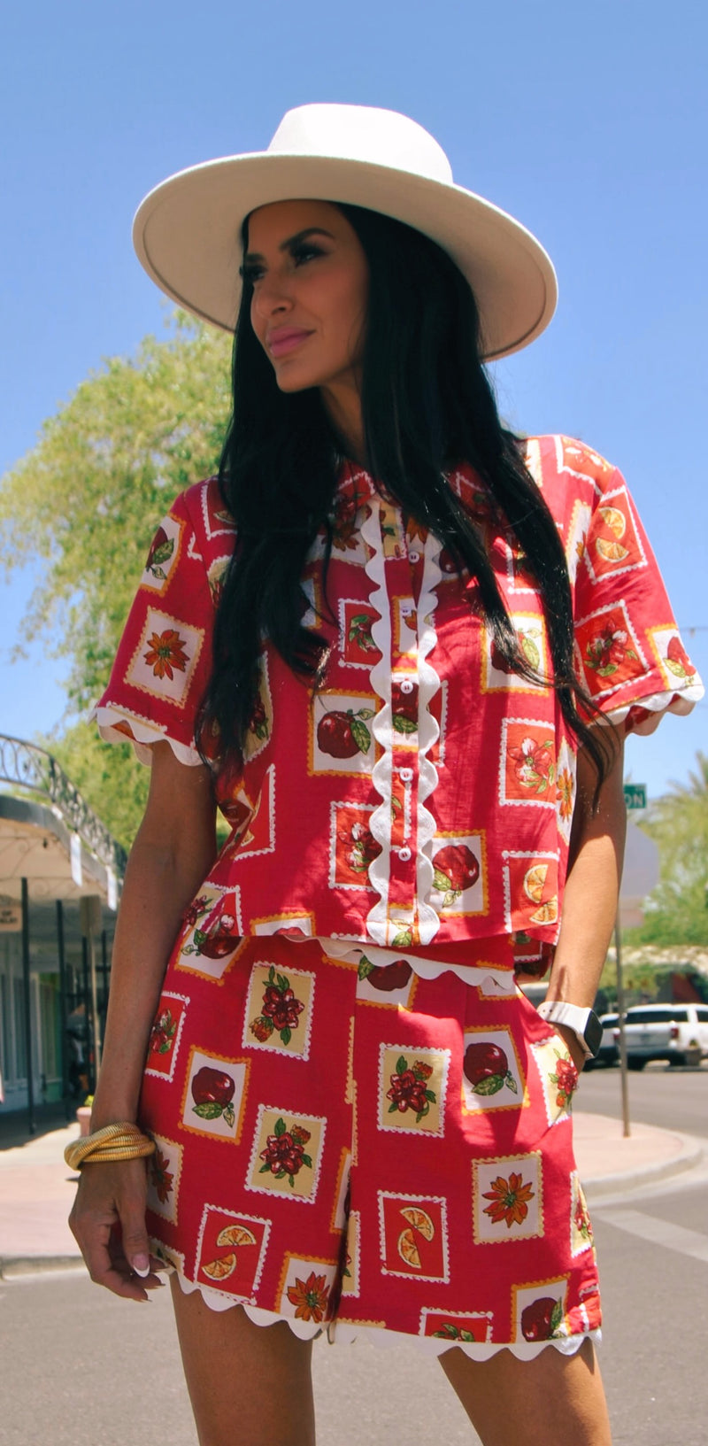 Red Linen Short Sleeve Blouse