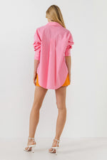 Oversized Collar Shirt-Bubblegum Pink