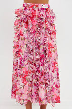Pink Multi Floral Ruffle Maxi Skirt